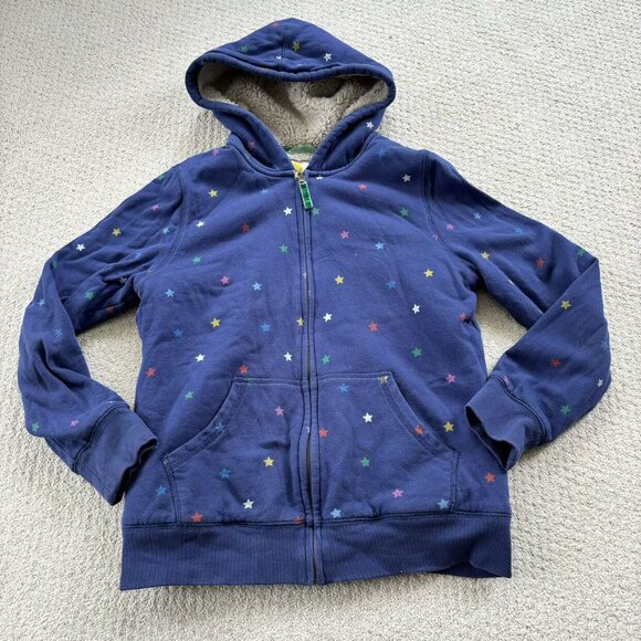 Mini Boden Shaggy Sherpa Lined Navy Blue Star Hoodie Jacket